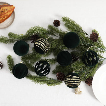 Christmas Ornaments Set of 12, 3.15" Flocked Velvet Balls with Hand Painted Designs,Emerald Green Elegant Christmas Tree Decorations in Gift Box