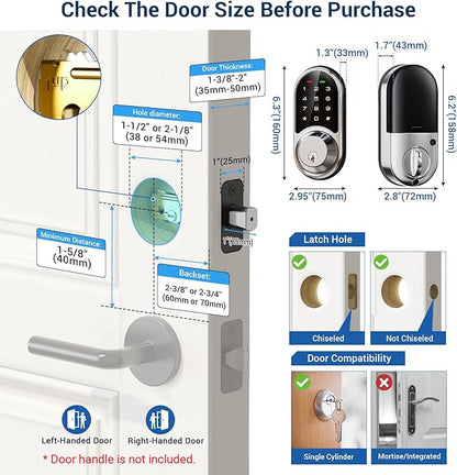 Veise RZ06 Smart Lock for Front Door with App Control, Keyless Entry, Electronic Digital Deadbolt with Touchscreen Keypad Set, Smart Deadbolt, Auto Lock, Easy Installation, Satin Nickel