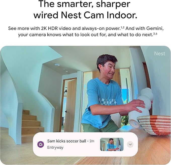 Google Nest Cam Indoor (Wired, 3rd Gen) - Security Camera with 2K Video and Gemini, Night Vision, 2-Way Audio, Works with Google Home - 2025 Model - Berry