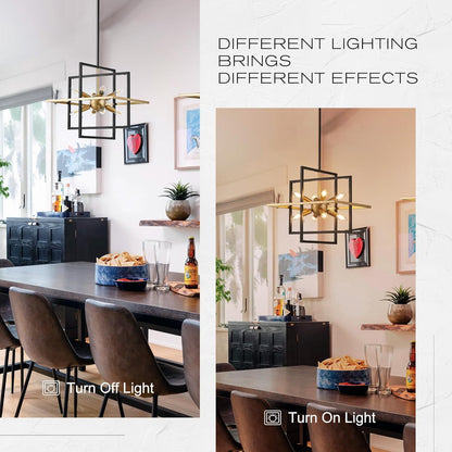 18.9'' Black Gold 8-Light Sputnik Chandelier Modern Industrial Adjustable Hanging Geometric Pendant Light Fixture for Entryway Foyer Stairway Hallway Bedroom Living Room Kitchen Island