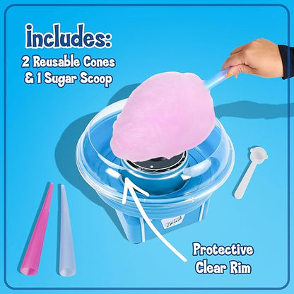 Kool-Aid Cotton Candy Machine - Fun Cotton Candy Machine for Kids with 2 Reusable Cones, 1 Sugar Scoop, and 1 Extractor Head – Blue