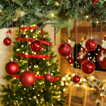 41PCS Christmas Ball Ornaments for Christmas Tree Decorations, Xmas Tree Red Shatterproof Ball Ornaments with Hanging Loop for Holiday and Party Decoration