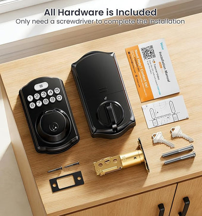 Veise VE012W Built-in WiFi Fingerprint Smart Lock, App Remote Control, Compatible with Alexa & Google Assistant, Keyless Entry for Front Door, Digital Keypad Deadbolt, Auto Lock, Matte Black