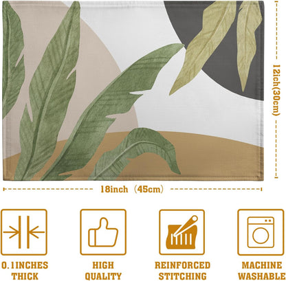 Tropical Palm Leaf Linen Placemats Set of 4 Summer Green Banana Leaves Themed Kitchen Place Mats Washable Non-Slip Heat Resistant Fabric Dining Table Placemats 12x18 Inch