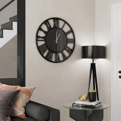 SHYFOY Large Wall Clock - 23.6" Modern Black Wall Clock with Roman Numerals, Decorative Wall Clocks for Living Room, Bedroom, Office - Easy to Hang, Silent Non-Ticking
