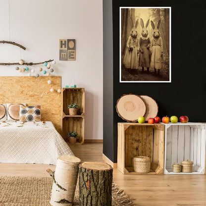 Vintage Horror Spooky Three Rabbits In Occult Forest Spooky Canvas Wall Art Poster Gothic Dark Academia Decorations Room Creepy Print Retro Halloween Wall Decor 24X36inch Unframed