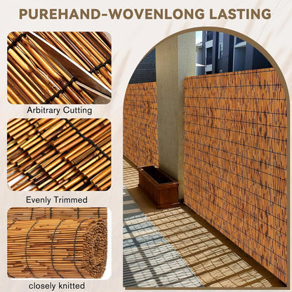 Bamboo Privacy Fence, Light Russet Bamboo Reed Fencing 6ft High, Decorative Reed Rolls Privacy Screens for Patio Garden Balcony Backyard Outdoor, 6 x 6 FT