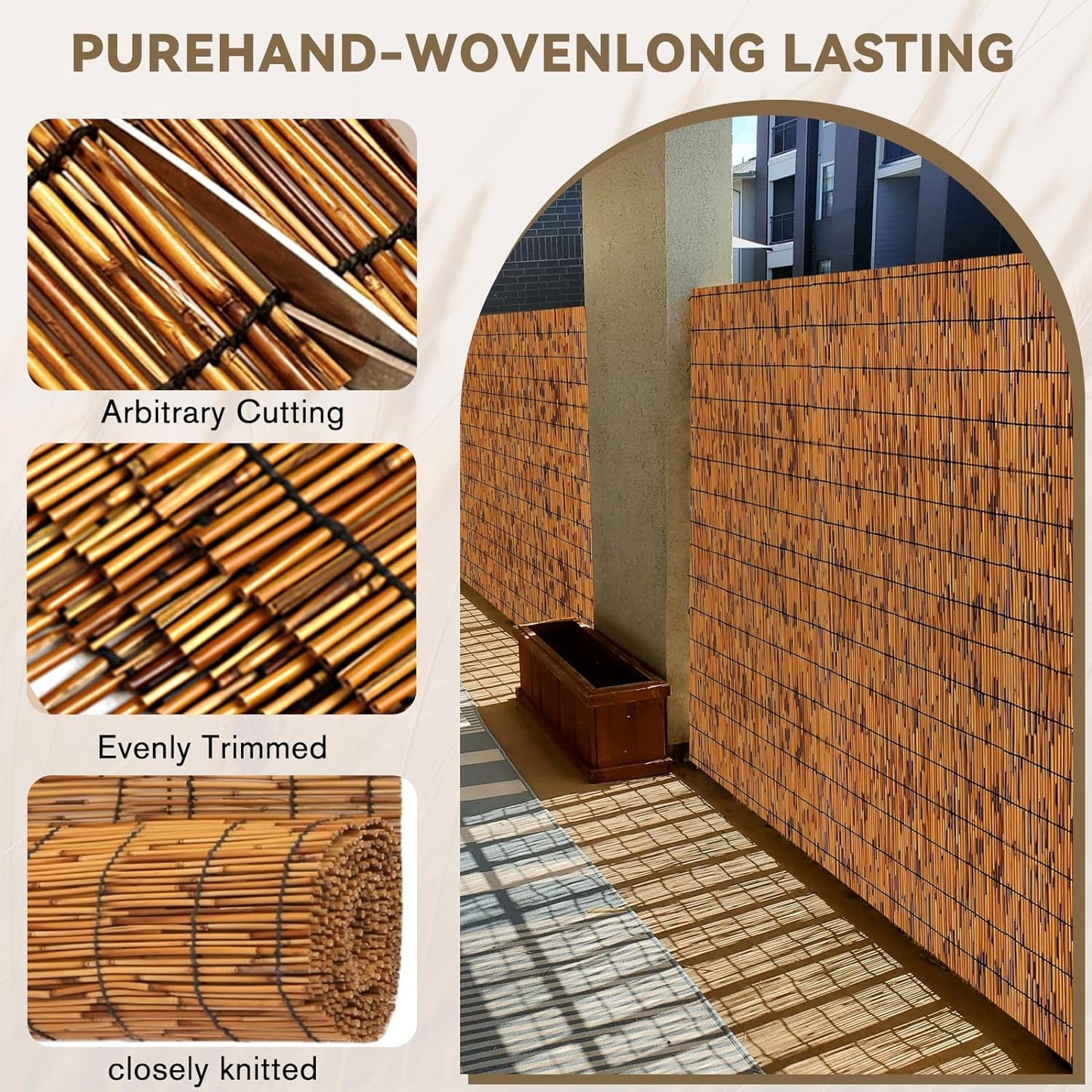 Bamboo Reed Fencing, Light Russet Bamboo Fence Rolls 4 Feet High, Decorative Reed Screen Privacy Curtains for Patio Balcony Garden Backyard Outdoor, 4 x 10 FT