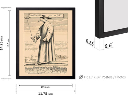 Poster Master Vintage Medieval Poster - Retro Illustration Print - Gift for Friend - Plague Doctor, Pandemic Mask, Physician, Black Death - Wall Decor for Home, Living Room, 11x14 Black Framed