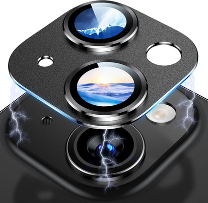 Uyiton for iPhone 15/iPhone 15 Plus Camera Lens Protector, [Not Easy to Break][Strong Adsorption][Case-Friendly] Metal Tempered Glass Rear Camera Screen Cover - Black