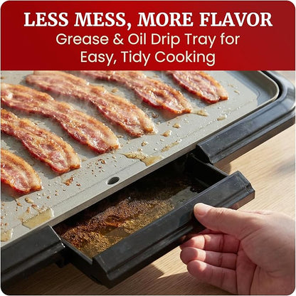 Elite Gourmet 10" x 20", Electric Griddle, Large PFAS-Free Ceralast™ Ceramic Non-Stick Surface Cool-touch Handles, Removable/Adjustable Thermostat, Easy to Clean Removable Grease Tray, Black/Grey