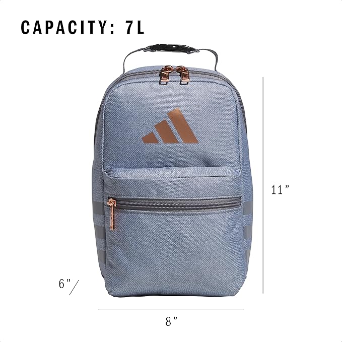 adidas Santiago Lunch Bag Cooler for Women and Men, Insulated Food Container Box with Mesh Pocket, Twill Grey/Rose Gold/3.0, One Size