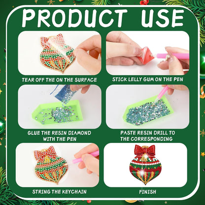 Tondiamo 20 Pcs Christmas Diamond Painting Keychain Kits 5D DIY Diamond Art Pendants Double Sided Hanging Key Chains for Christmas Party Decoration DIY(Balls Style)
