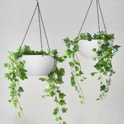 WOUSIWER 13 inch 2Pack Large Hanging Planters for Outdoor Indoor Plants with Drainage Holes and Chain, Round Hanging Flower Pots for Garden Home Porch Decor, White