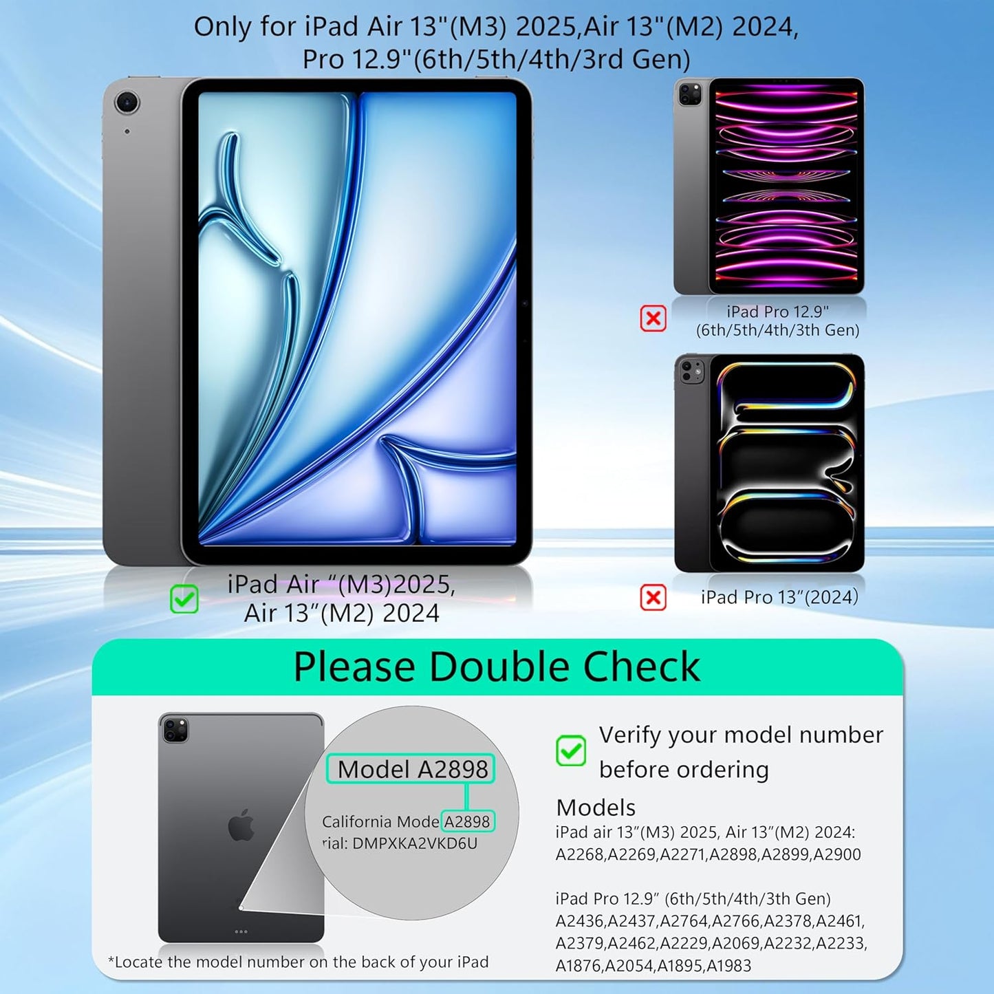 Keyboard Case for iPad Air 13 inch,iPad Pro 12.9 inch (3/4/5/6th Gen),Easy-Set Floating Cantilever Stand Magic Magnetic Backlit - Multi-Touch Trackpad Keyboard Case for iPad (Light Blue)