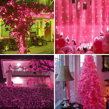 Green Wire,Pink Incandescent Bulb 100 Mini String Lights for Indoor Christmas Tree Garland Birthday Wedding Party Festival Decoration