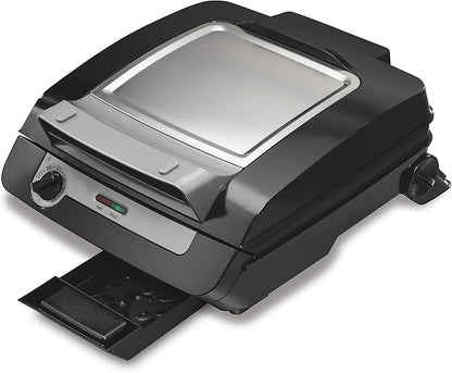 Hamilton Beach 4-in-1 Indoor Grill & Electric Griddle Combo with Bacon Cooker, Opens Flat to Double Cooking Surface, Removable Nonstick Plates, Black & Silver (25601)