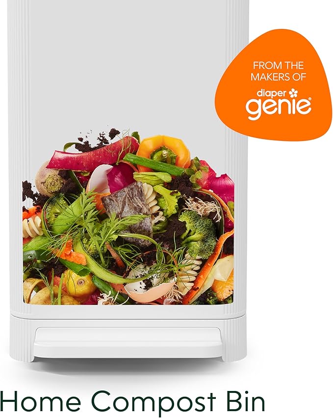 Kitchen Compost Bin, White Stainless-Steel Large, 3.6 Gallon, Indoor Odorless Composting, Hands-Free, Washable Parts, Includes 8 Tear-Off Compostable Bags and 4 Carbon Filters
