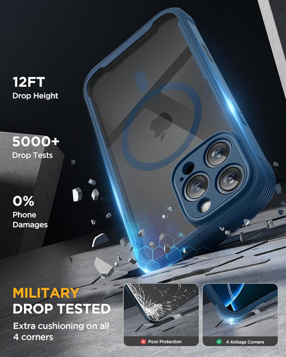 Miracase Magnetic for iPhone 16 Pro Case Full-Body Phone with Built-in Glass Screen Protector, [Compatible with MagSafe] Military Drop Proof 16 Pro Cover Bumper 6.3 inch, Blue