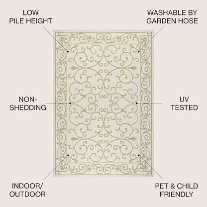 JONATHAN Y Vintage Filigree Indoor Outdoor Area Rug 3X5 Cream/Green, Charleston Textured Weave for Backyard, Patio, Porch, Easy-Cleaning, High Traffic, Pet-Friendly, Non-Shedding (SMB106I-3)