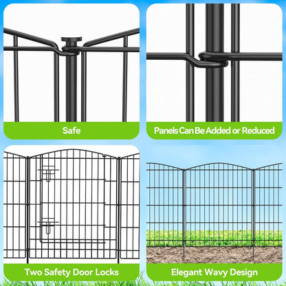 INJOPEXI Decorative Garden Fence 6 Panels 11.8ft (L)×30in (H) Garden Fence No Dig Animal Barrier Fencing with 5 Panels + 1 Gate Rustproof Metal Wire Temporary Dog Fence Border for Patio Outdoor Yard