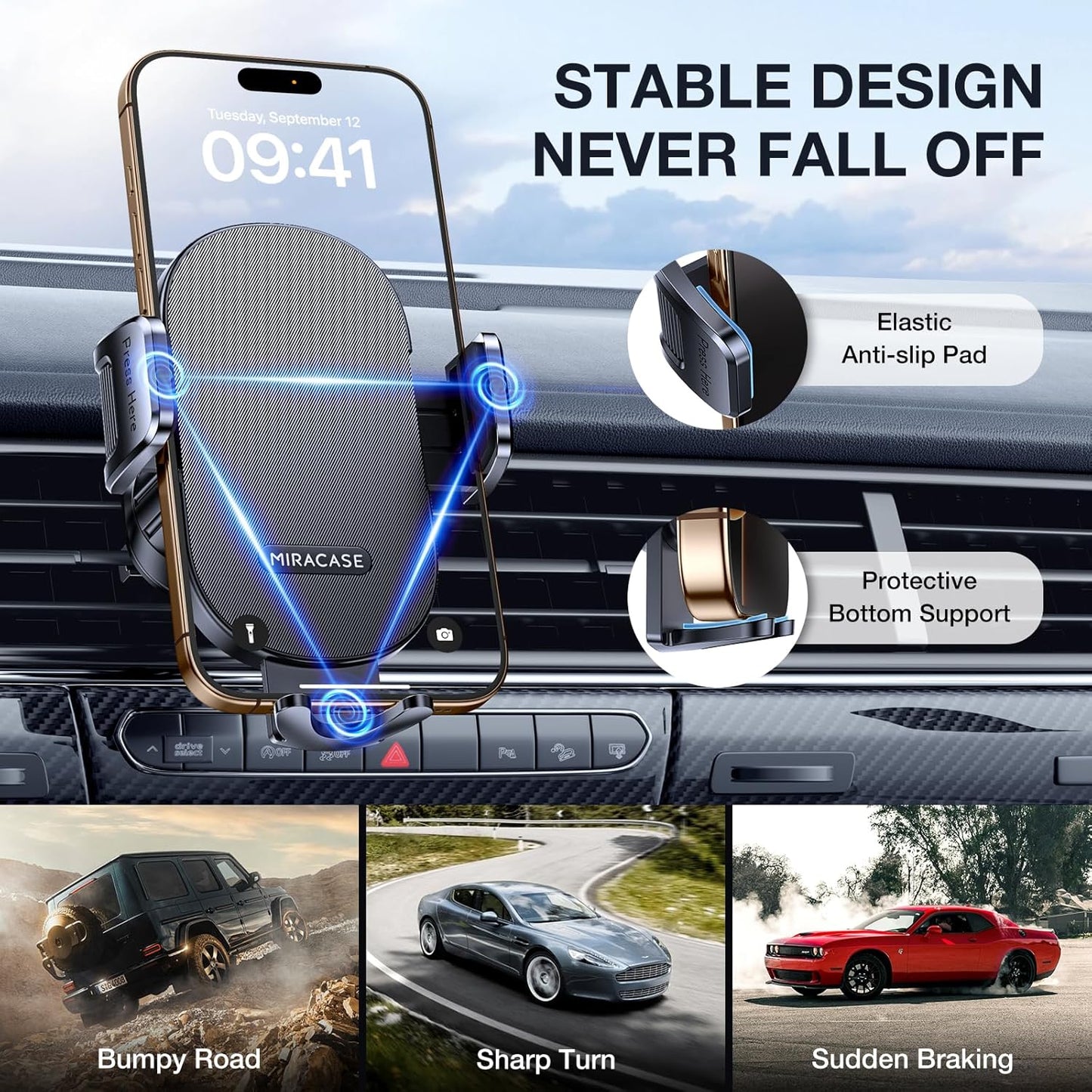Miracase Phone Holders for Your Car with Metal Hook Clip, Air Vent Cell Phone Stand Car Mount, Universal Automobile Cradle Fit for iPhone Android and All Smartphones, Dark Grey