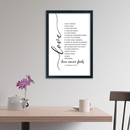 LuZhiQiang Love Is Patient Kind Wall Art 16"×11" Love Never Fails Sign 1 Corinthians 13 Bible Verse Wood Framed Wall Hanging Decor (Black)