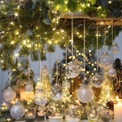 Sea Team Shatterproof Clear Plastic Christmas Ball Ornaments Decorative Xmas Balls Baubles Set with Stuffed Delicate Decorations (50 mm/1.97"/30-Pack, White)