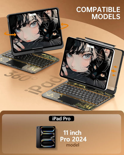 Intermerge Clear Keyboard Case for iPad Pro 11" (M4) 2024 Only, 360° Swivel Multi-Touch Trackpad, 7-Color RGB Backlit, Pencil Holder, Type-C, Power Indicator, Shadow Pulse
