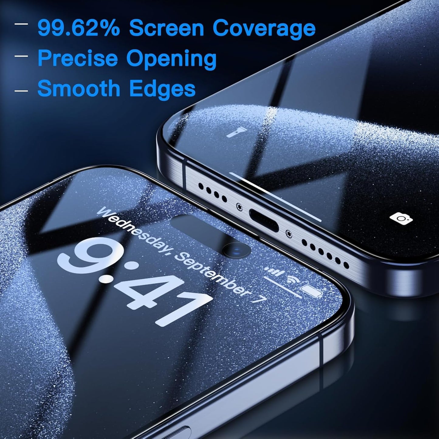 Uyiton Anti-Blue Light for iPhone 15 Pro Max Screen Protector - Unbreak-Glass Full Coverage Case Friendly Scratch Resistance 9H Tempered Glass Screen Protector for iPhone 15 Pro Max, 2 Pack