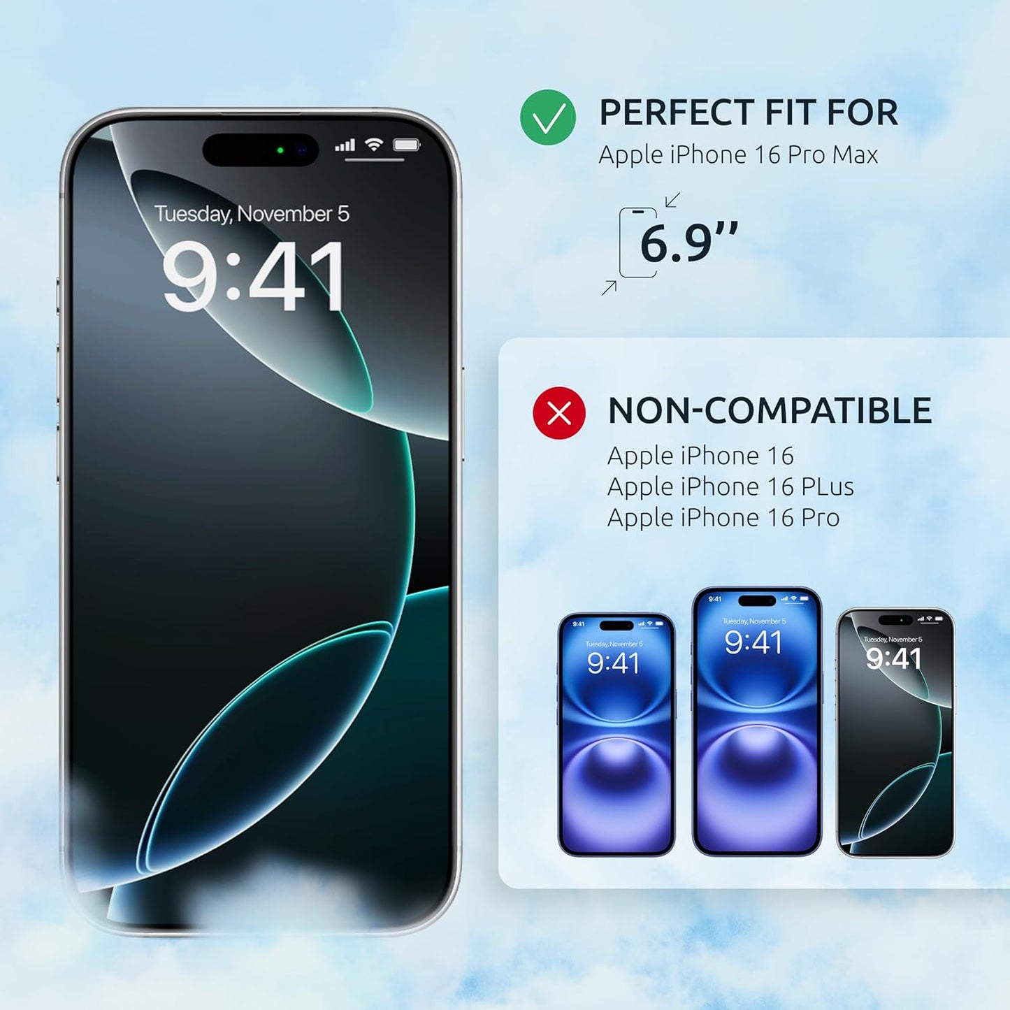 Screen Protector for iPhone 16 Pro Max – (2-Pack) USA Flag & Black Frame Design - Tempered Glass Screen Protector for 16 Pro Max 9H Full Coverage - Oleophobic Coating Easy Installation