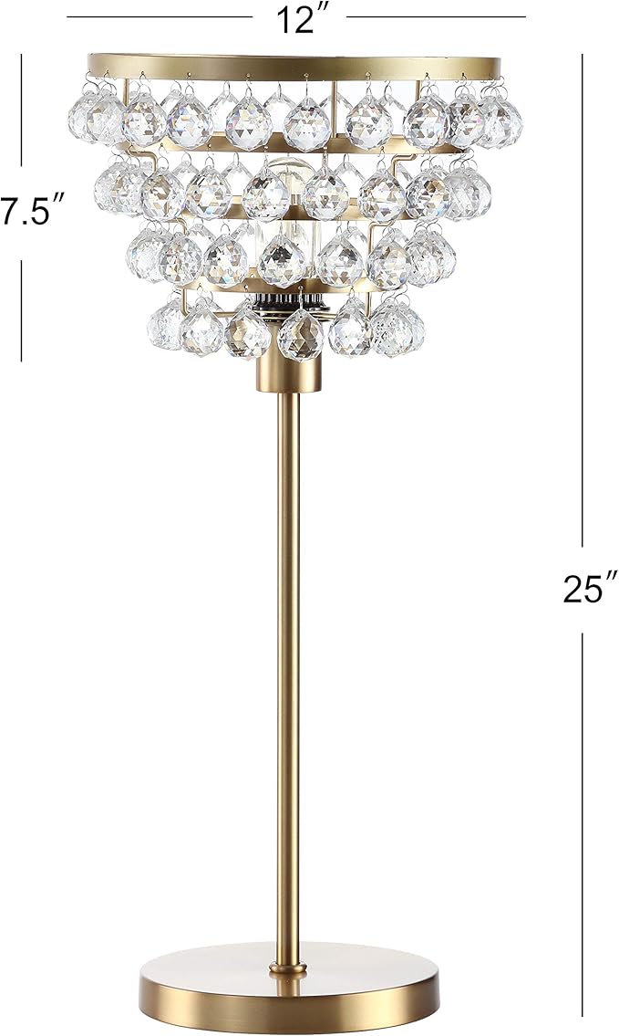JONATHAN Y 25" Brass Gold/Clear Table Lamp, Modern Industrial Chandelier Style Light, Clear Crystal Beads, Glam Bedside Nightstand Lamp for Bedroom Living Room, LED Bulb Included (JYL9004B)
