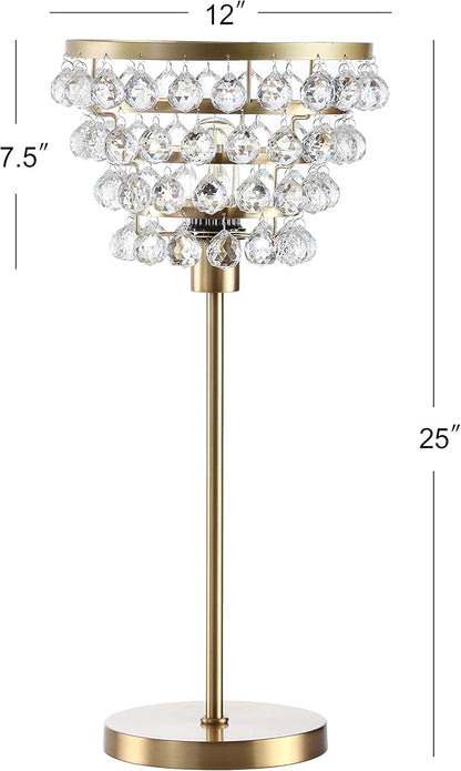 JONATHAN Y 25" Brass Gold/Clear Table Lamp, Modern Industrial Chandelier Style Light, Clear Crystal Beads, Glam Bedside Nightstand Lamp for Bedroom Living Room, LED Bulb Included (JYL9004B)