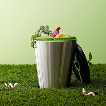 Chef'n EcoCrock Countertop Compost Bin, 3.3 Liter, Steel Gray