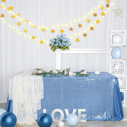 SquarePie Sequin Tablecloth 90 x 132 Inch Baby Blue Sparkly Table Linen for Wedding Party