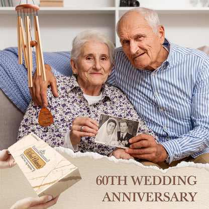 60th Wedding Anniversary Wind Chime, Happy 60th Anniversary Romantic Gifts for Couple, Parents, Wife, Husband, Friends, Diamond Anniversary's Keepsake Gifts Ideas-Large 36''