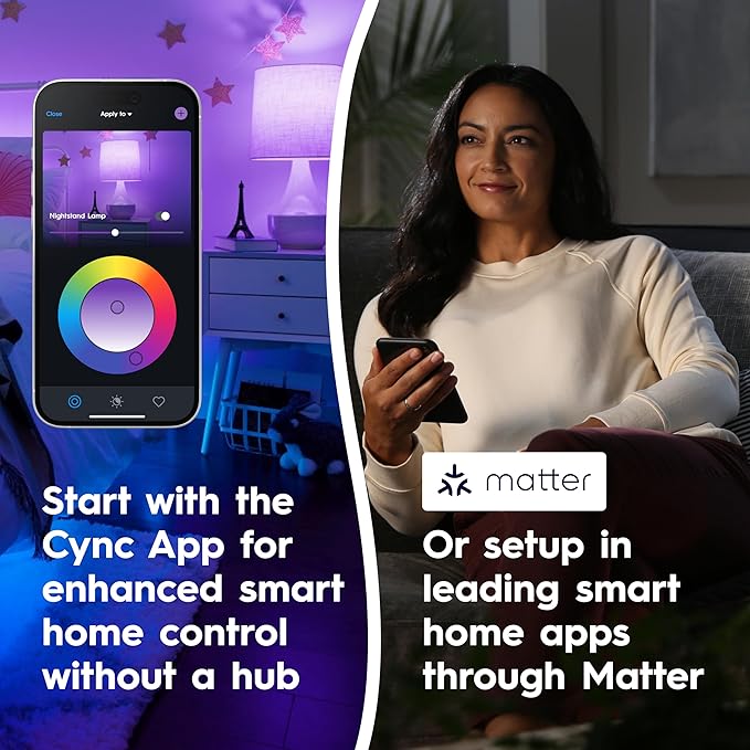 Cync GE A19 LED Smart Light Bulbs, Room Decor Aesthetic Bluetooth and WiFi Color Changing Lights, LED Indoor Light Bulb, Compatible with Alexa and Google (2 Pack)