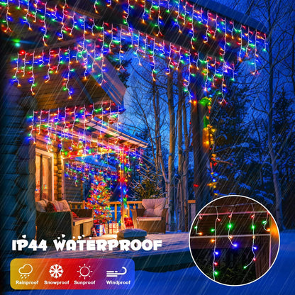 JMEXSUSS 400 LED 38.8Ft Icicle Christmas Lights With Remote - Outdoor Multicolor String Lights Plug in, 8 Mode for Outside Indoor House Yard Patio Eave Decorations