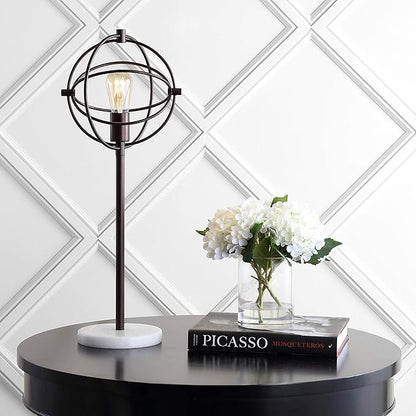 JONATHAN Y 26.75" Oil Rubbed Bronze Atomic Caged LED Table Lamp, Industrial Modern Metal Desk Lamp with White Marble Base for Living Room Bedroom, LED Bulb Included JYL1091A