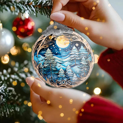 Christmas Ornaments, Winter Night Landscape 2025 Christmas Ornament, Large Acrylic Ornaments for Christmas Tree, White Elephant Gifts, Christmas Decor (Blue Forest)