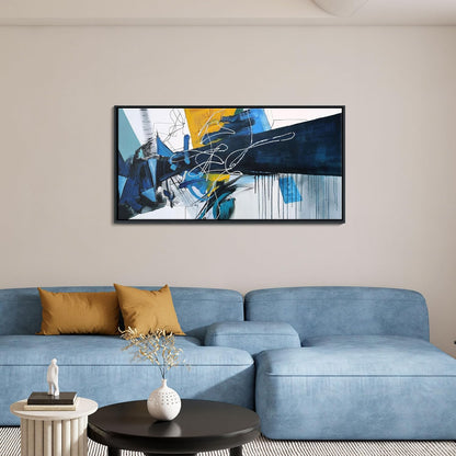 KLAKLA Modern Abstract Canvas Wall Art - Blue and white Framed Wall Decor Living Room Picture Artwork for Office Bedroom Decorative Paintings