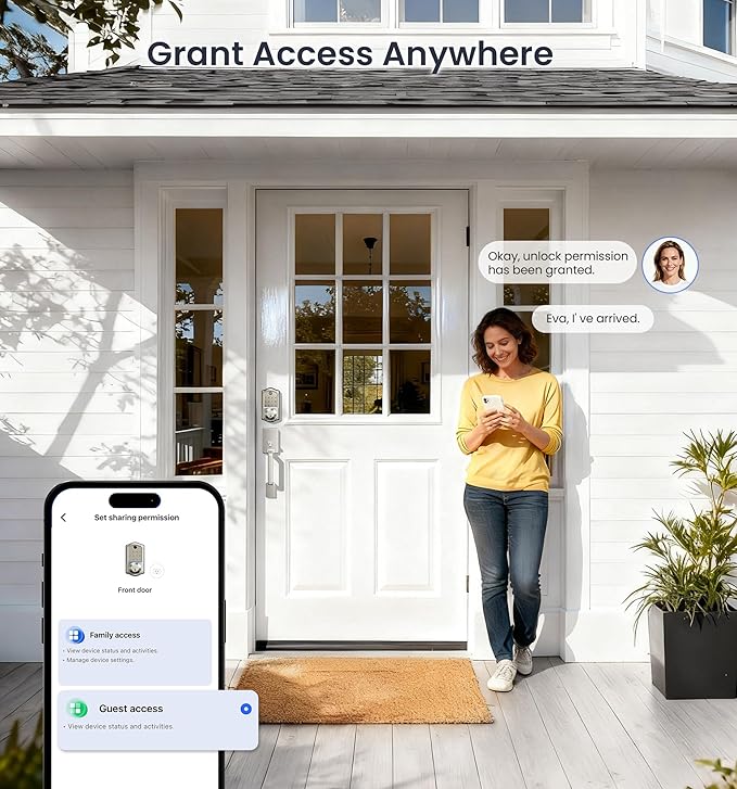 Veise VE017-D Smart Fingerprint Front Door Lock Set, App Control, 8-in-1 Keyless Entry Deadbolt with Lever Handle, Touchscreen Keypad, IP55 Weatherproof, Auto Lock, Easy Install, Satin Nickel