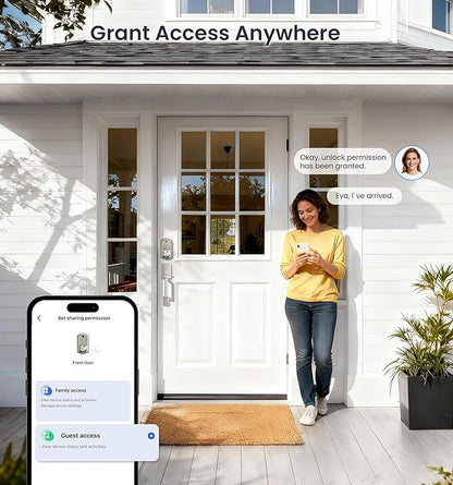 Veise VE017-D Smart Fingerprint Front Door Lock Set, App Control, 8-in-1 Keyless Entry Deadbolt with Lever Handle, Touchscreen Keypad, IP55 Weatherproof, Auto Lock, Easy Install, Satin Nickel