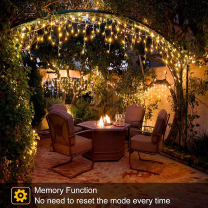Warm White Christmas Lights Outdoor - 99ft 1216 LED 8 Modes Hanging Dripping Icicle String Lights with 228 Drops, Plug in Waterproof Timer Memory for House Home Holiday Yard Wedding Party Indoor