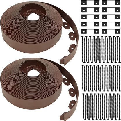 Sasylvia 2.5'' x 200' Landscape Edging Kit Edging Border Coil Include Anchoring Spikes 10 Connectors Plastic Garden Border for Lawn Garden Grass Yard Home(Brown)