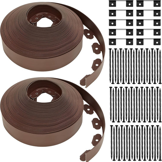 Sasylvia 2.5'' x 200' Landscape Edging Kit Edging Border Coil Include Anchoring Spikes 10 Connectors Plastic Garden Border for Lawn Garden Grass Yard Home(Brown)