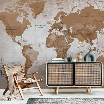 artgeist Premium Wall Mural World Map 138x101 in - XXL Non-Woven Wallpaper Fleece Wall Decor Photo Print Picture Image Design Home Map of The World k-A-0108-a-a