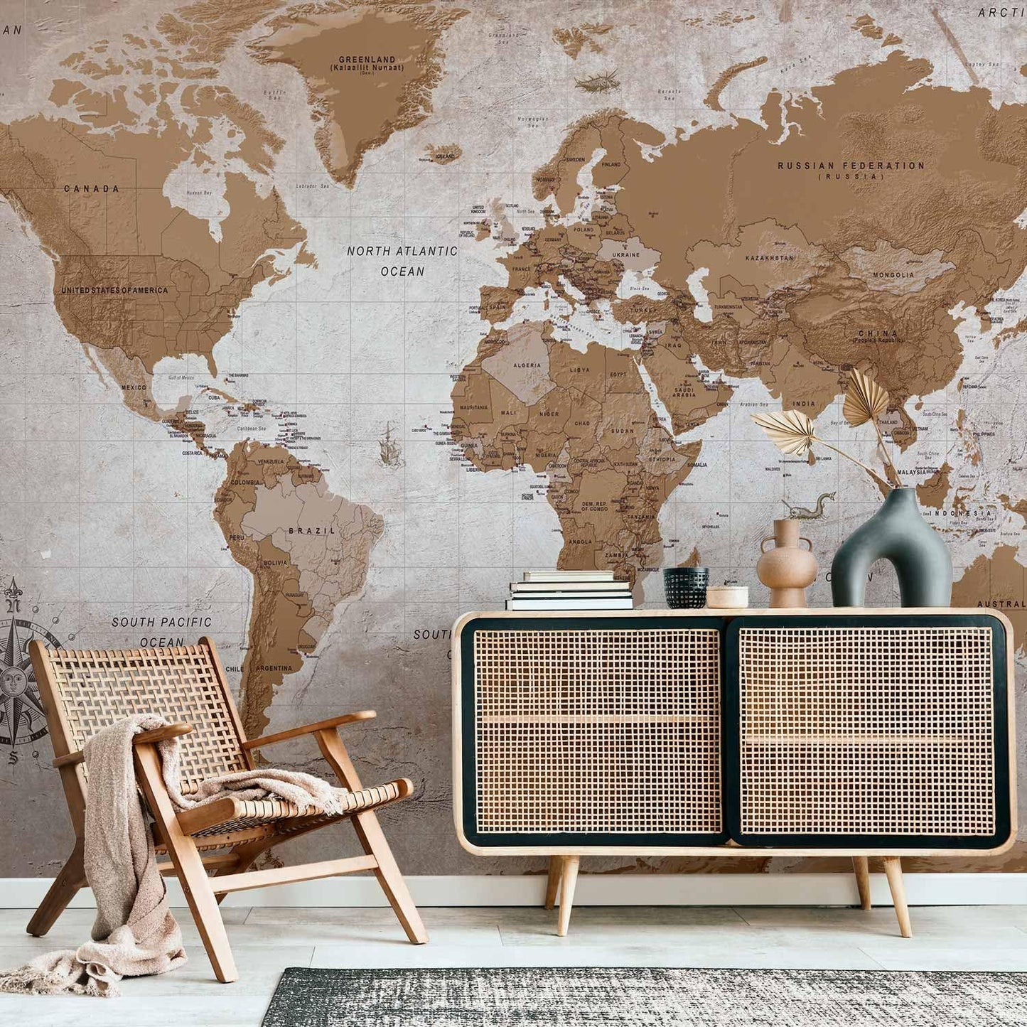 artgeist Wall Mural World Map 193x138 in - XXL Peel and Stick Self-Adhesive Wallpaper Removable Large Sticker Foil Wall Decor Print Picture Image Design Map of The World k-A-0108-a-a