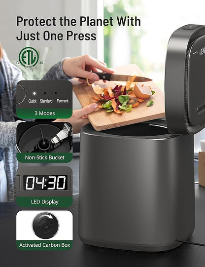 Paris Rhône Smart Waste Kitchen Composter, Electric Kitchen Compost Bin Eco-Friendly Sustainable Indoor Countertop Food Cycler with 3 Modes, Odor-Free with Carbon Filters, Fertilizes Your Garden