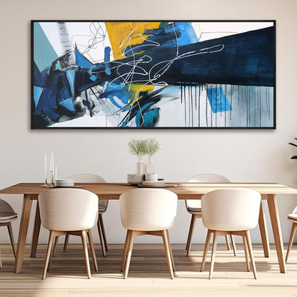 KLAKLA Extra Large Wall Art for Living Room - Blue and white Canvas Framed Wall Decor Living Room Abstract Picture Artwork for Office Bedroom Decorative Paintings